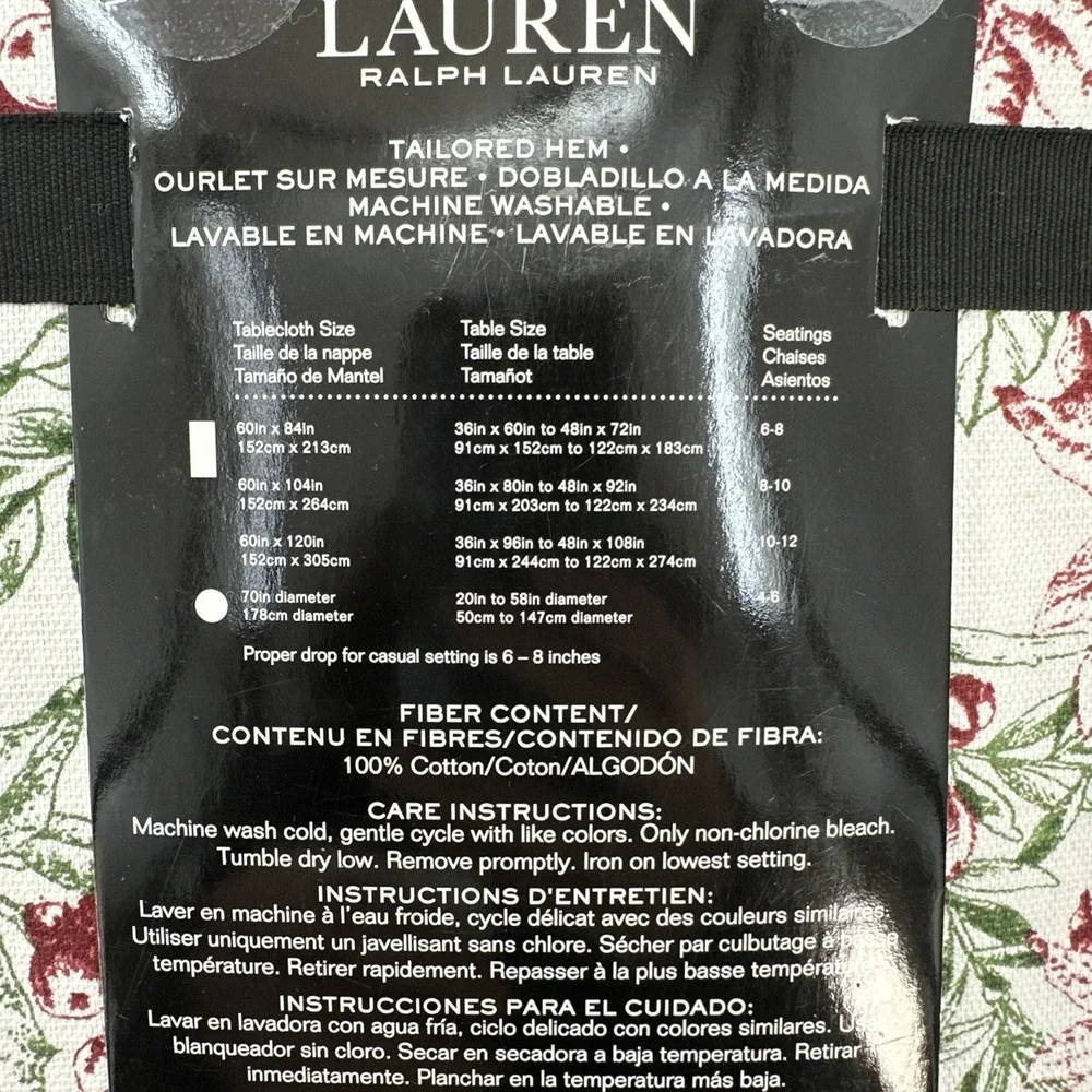 Lauren Ralph Lauren Tablecloth Holly Mistletoe Red Poinsettia Christmas 60 x 84